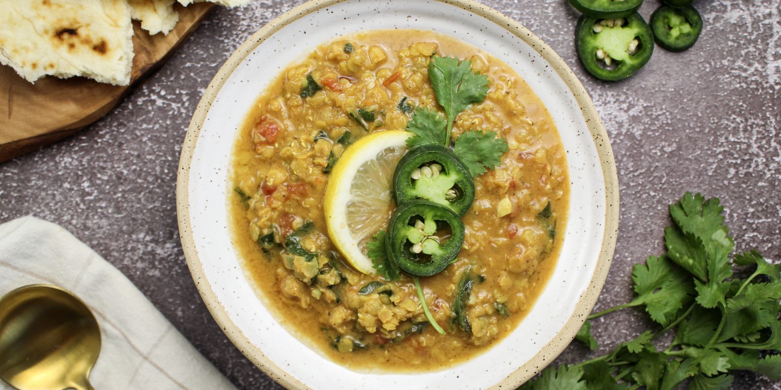 Easy Red Lentil Dahl with Spinach