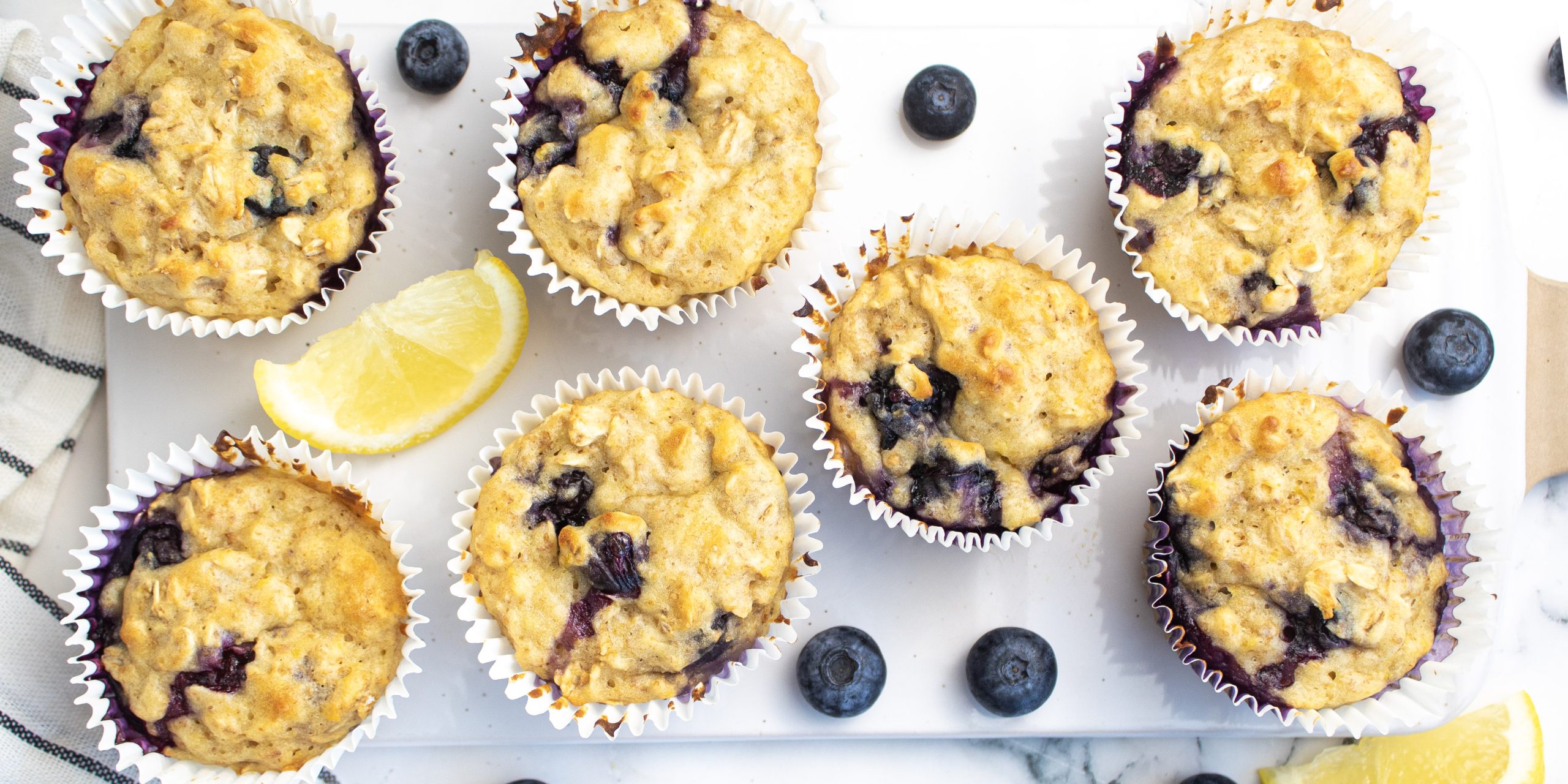Blueberry Lemon Greek Yogurt Oat Muffins